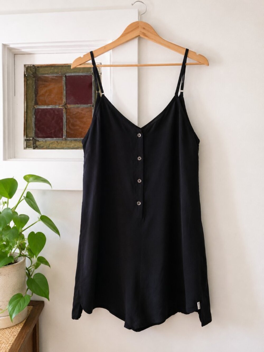 Rhythm Black Button Front Romper